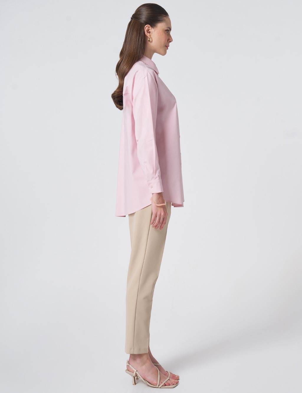 Buttoned Cotton Basic Shirt Powder Pink