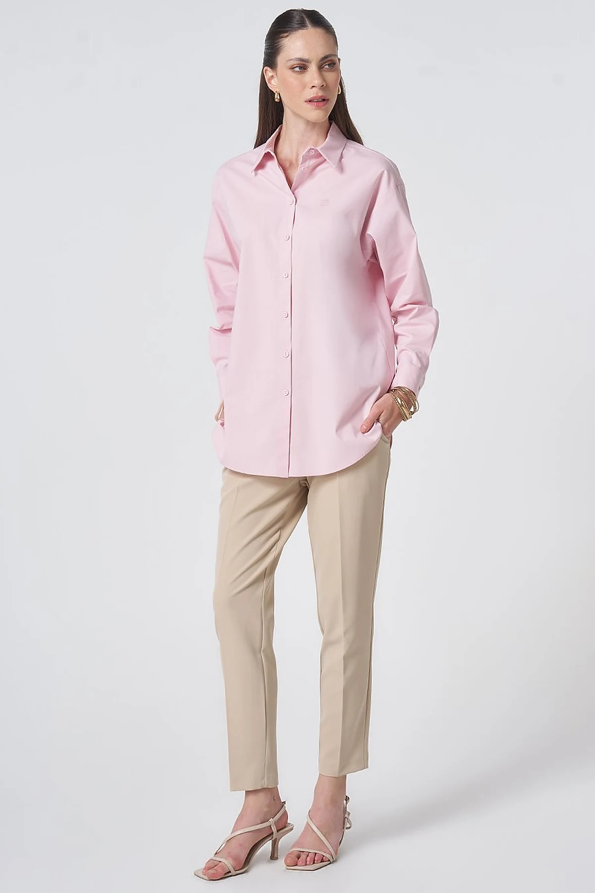 Buttoned Cotton Basic Shirt Powder Pink