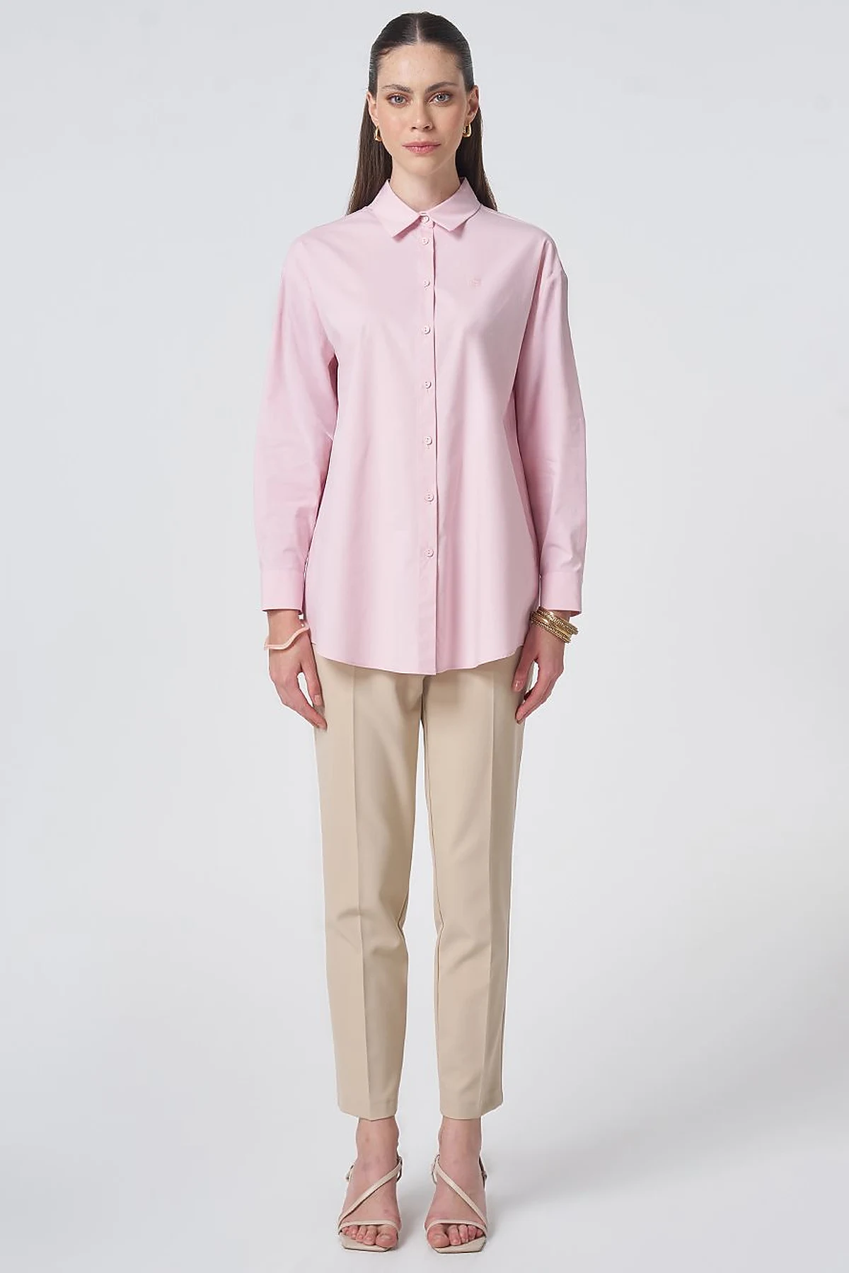Buttoned Cotton Basic Shirt Powder Pink