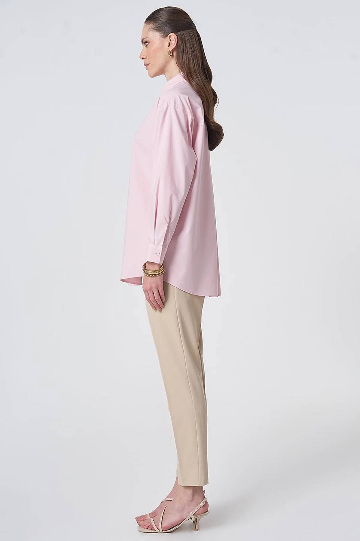 Buttoned Cotton Basic Shirt Powder Pink