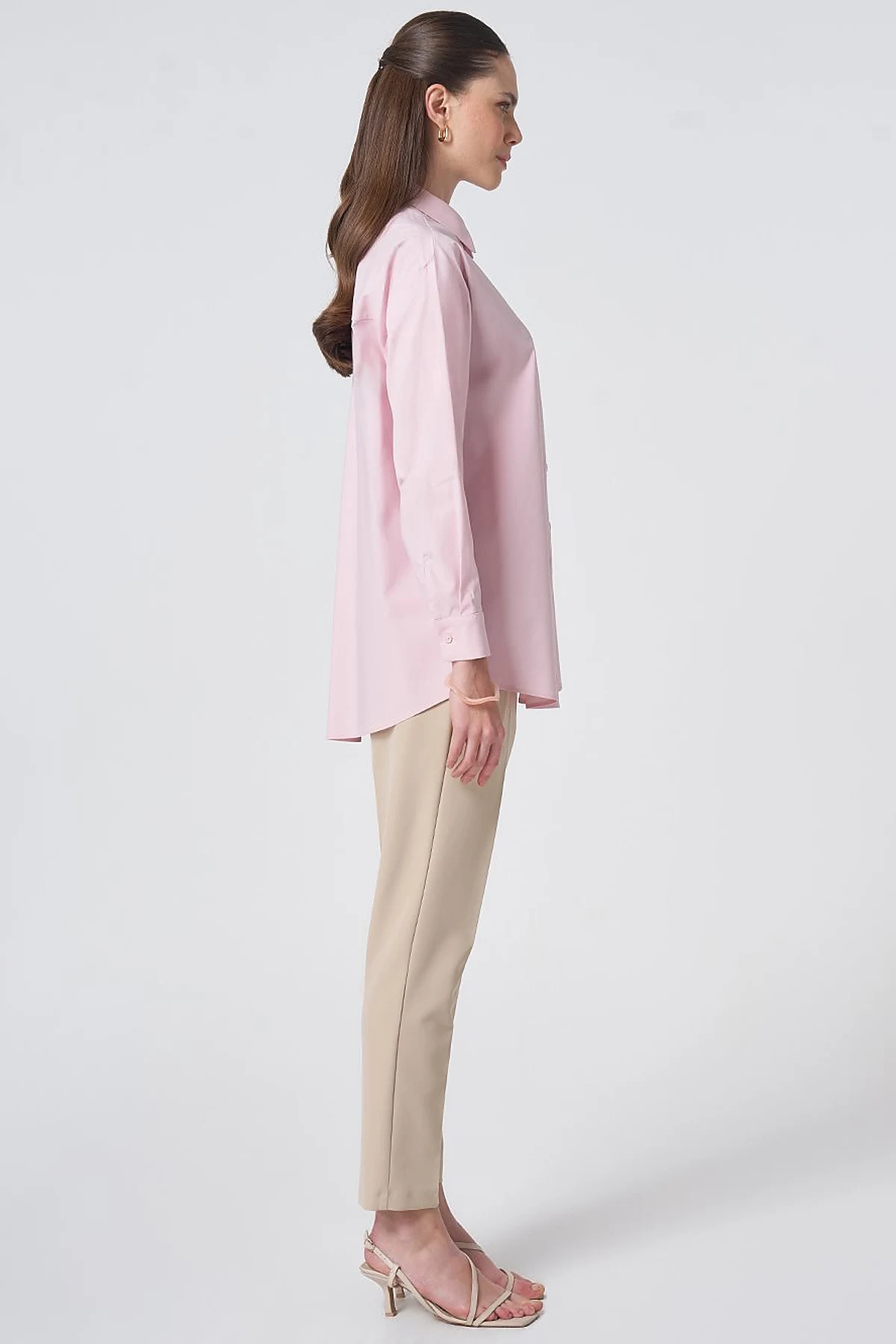 Buttoned Cotton Basic Shirt Powder Pink