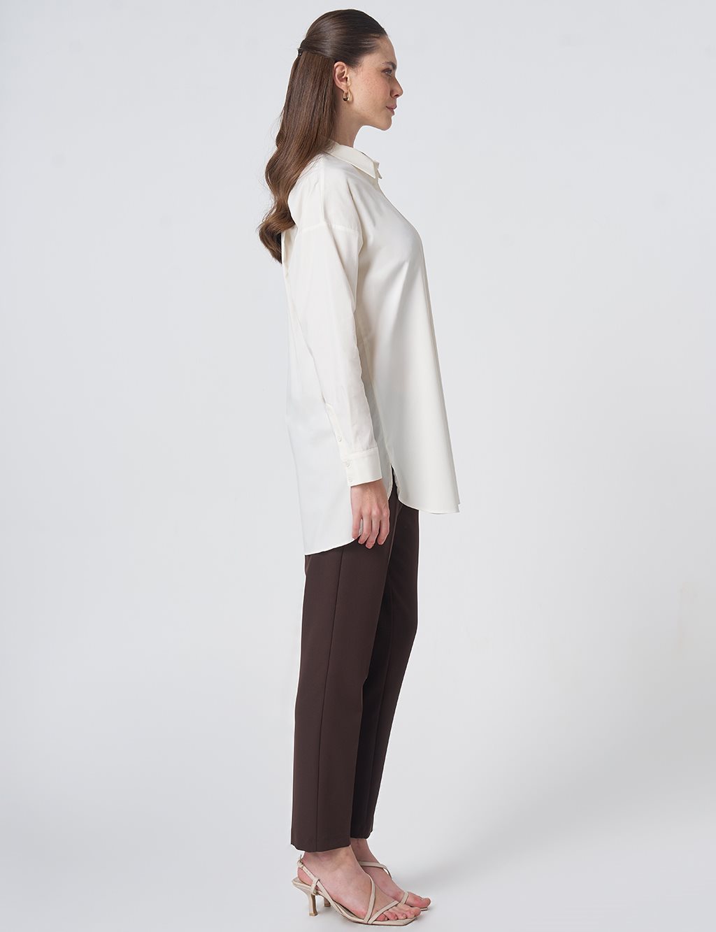 Concealed Placket Cotton Tunic Ecru