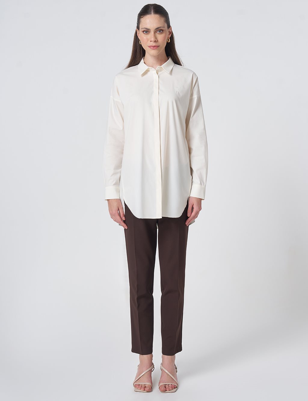 Concealed Placket Cotton Tunic Ecru