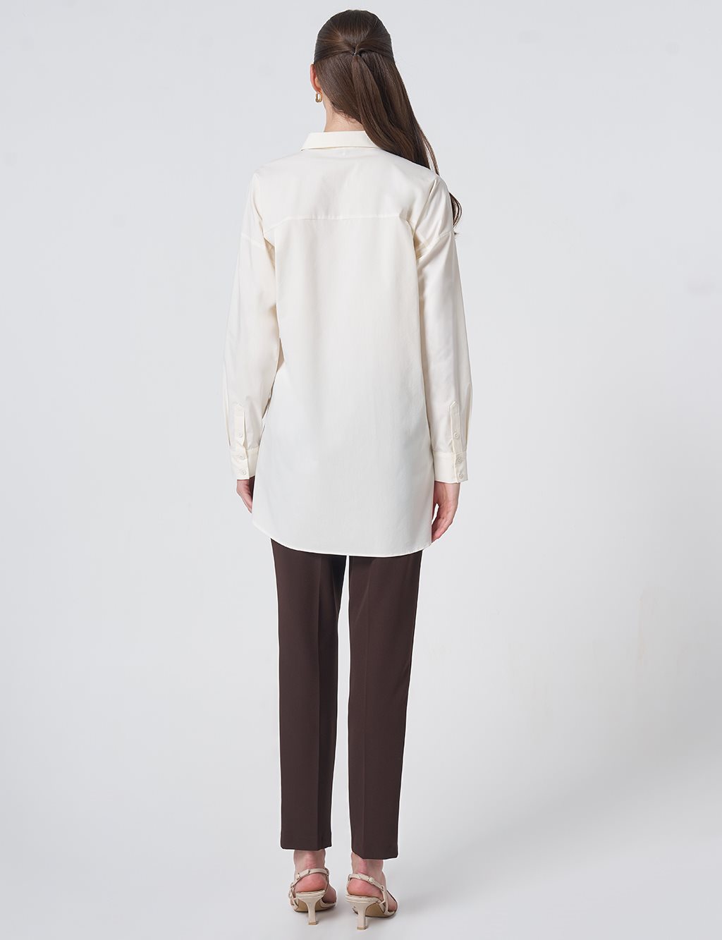 Concealed Placket Cotton Tunic Ecru