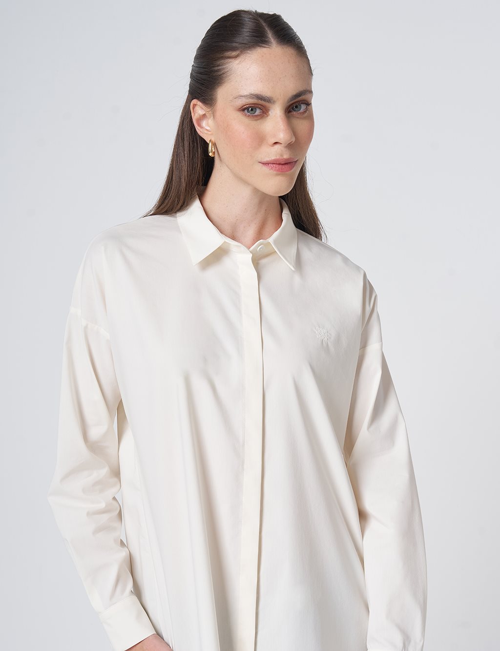 Concealed Placket Cotton Tunic Ecru