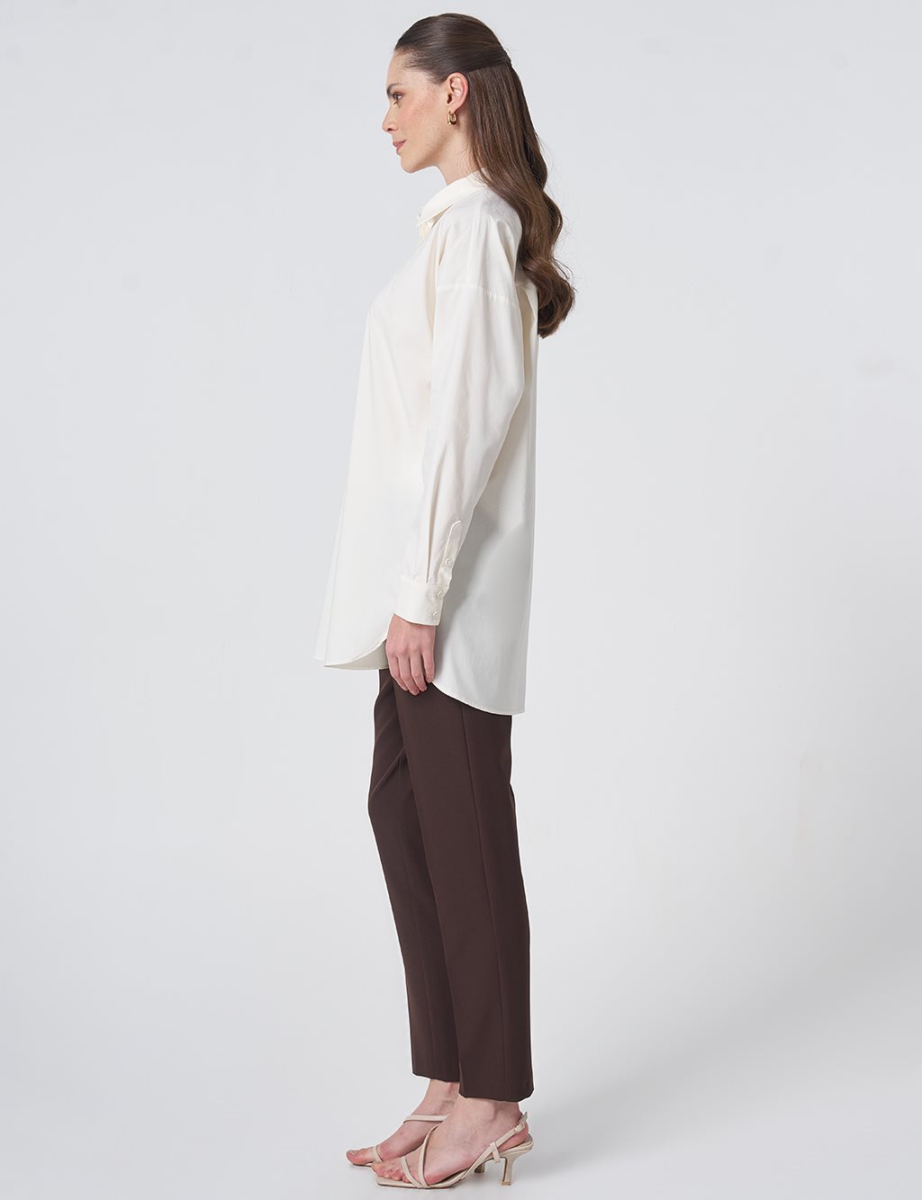 Concealed Placket Cotton Tunic Ecru