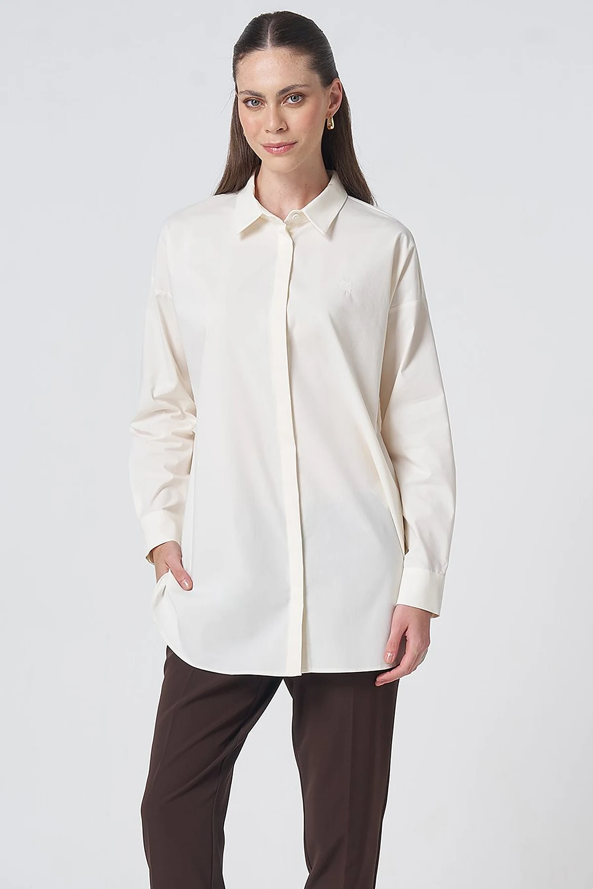 Concealed Placket Cotton Tunic Ecru