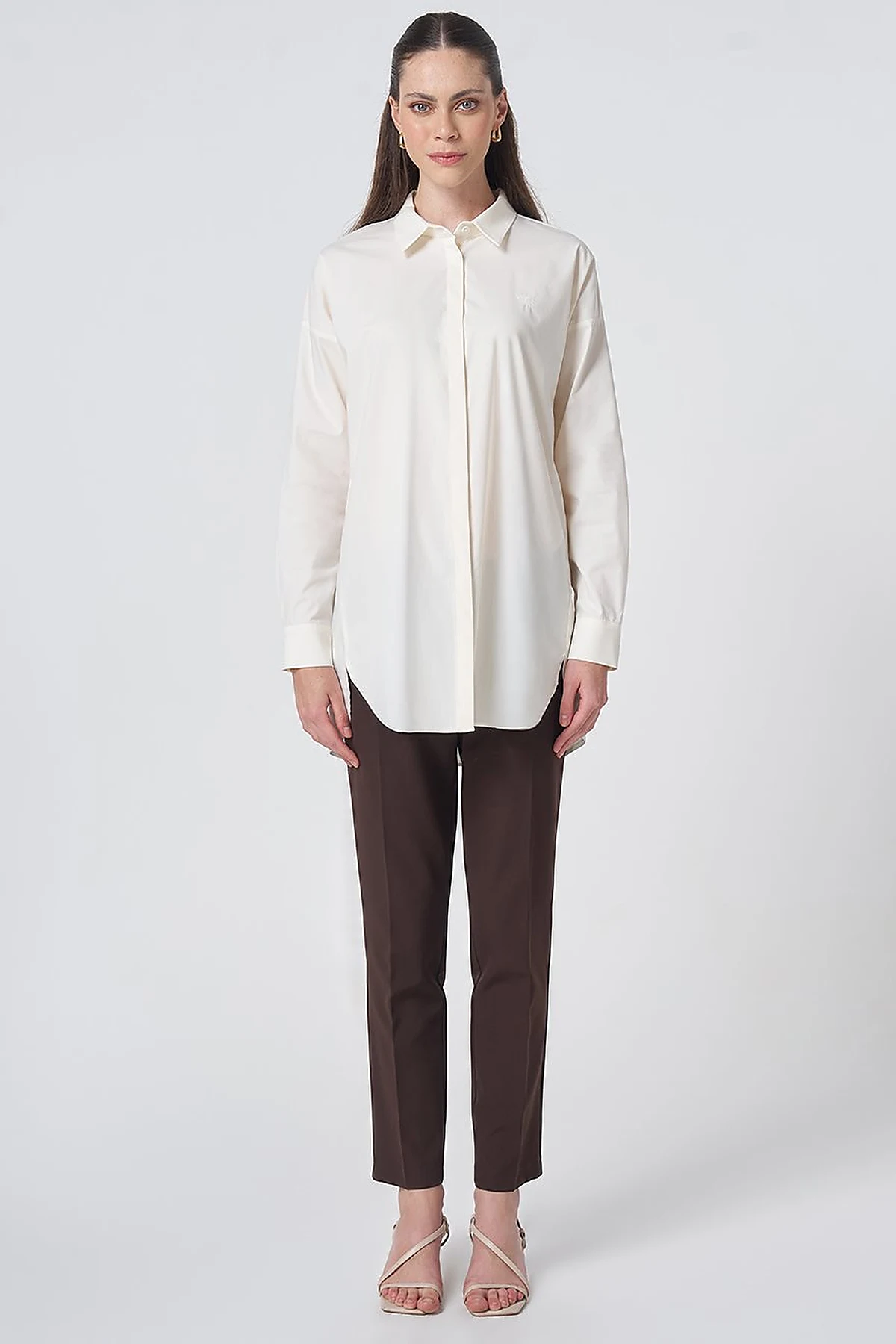 Concealed Placket Cotton Tunic Ecru
