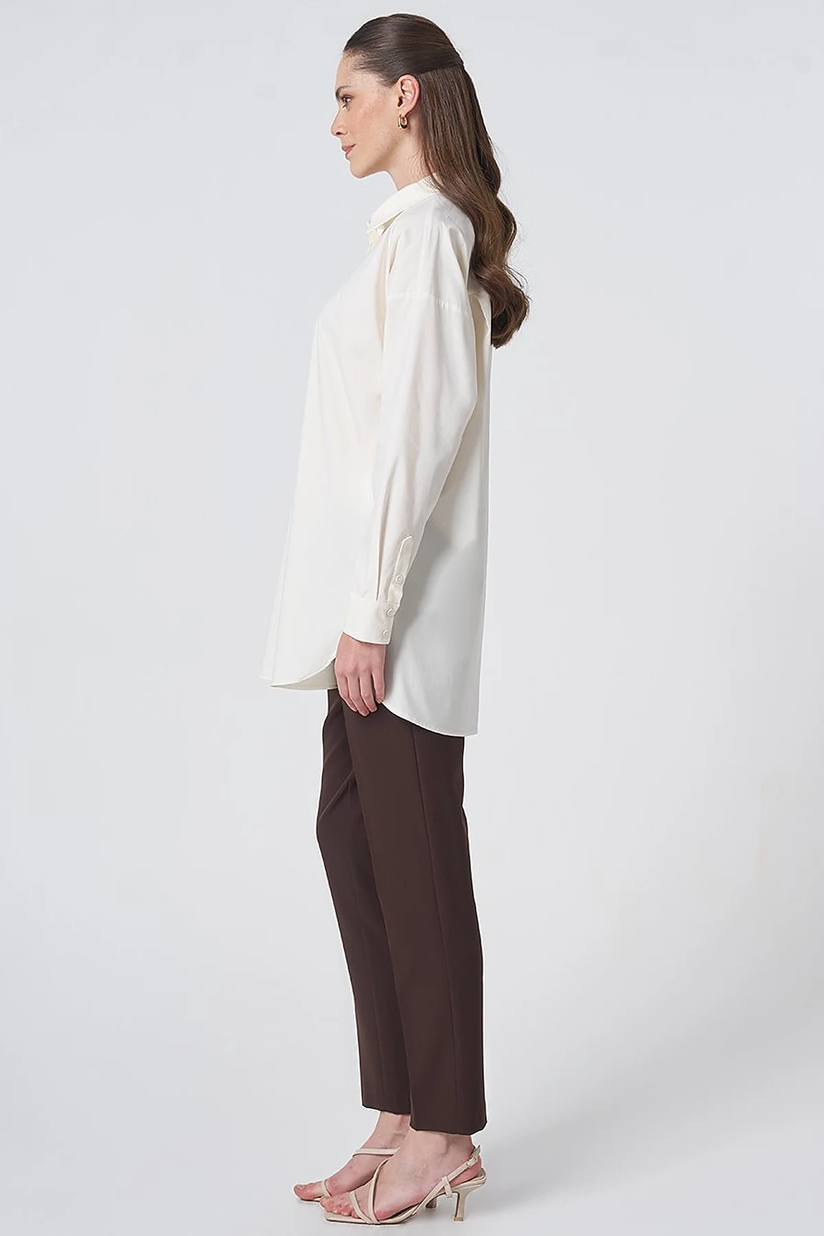 Concealed Placket Cotton Tunic Ecru