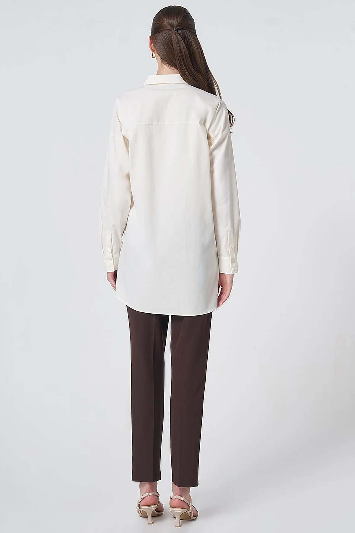 Concealed Placket Cotton Tunic Ecru