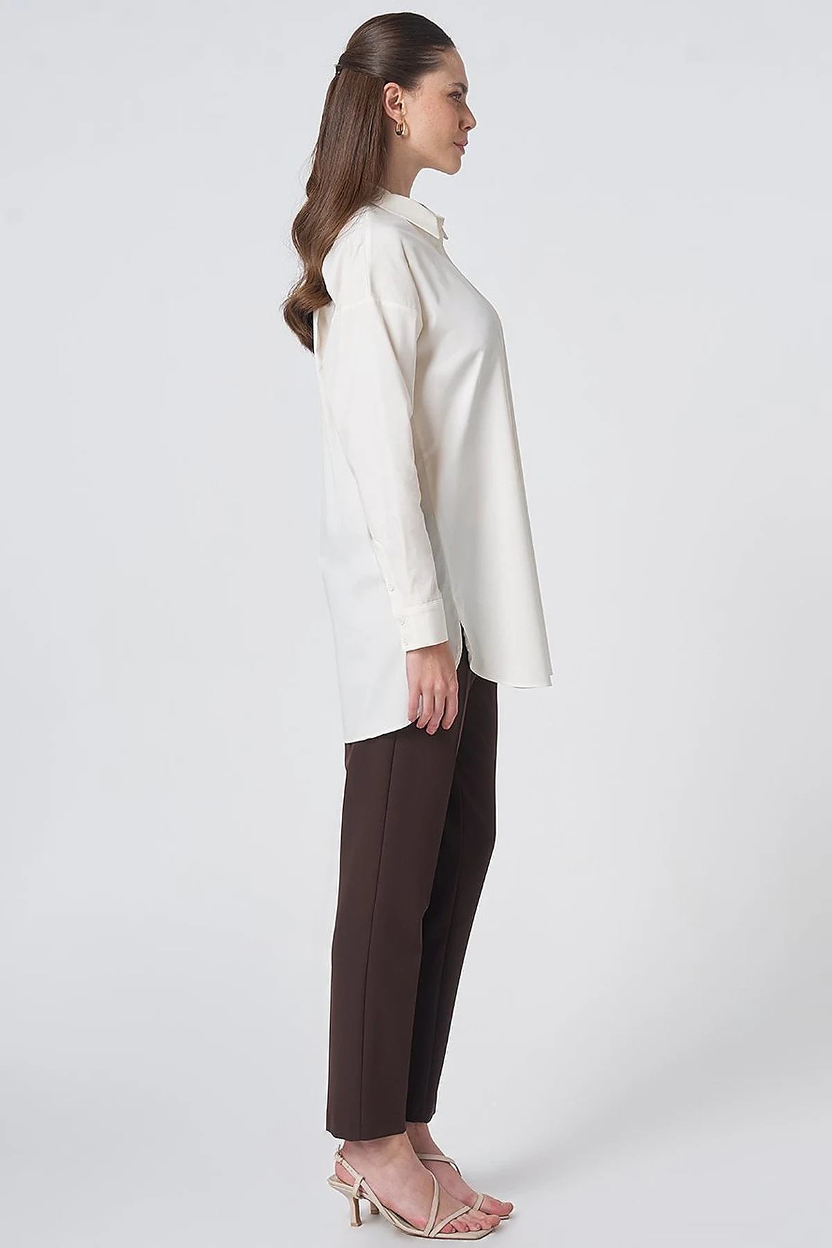 Concealed Placket Cotton Tunic Ecru