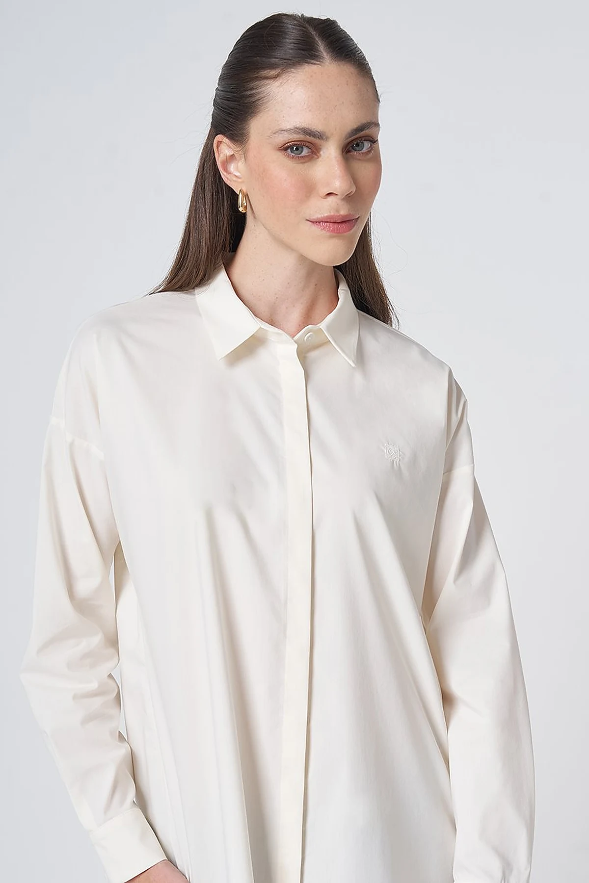 Concealed Placket Cotton Tunic Ecru