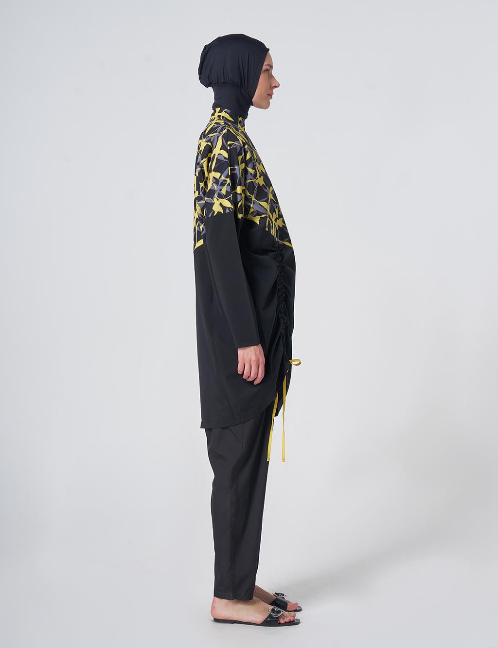 Asymmetric Cut Modest Swimsuit - Black