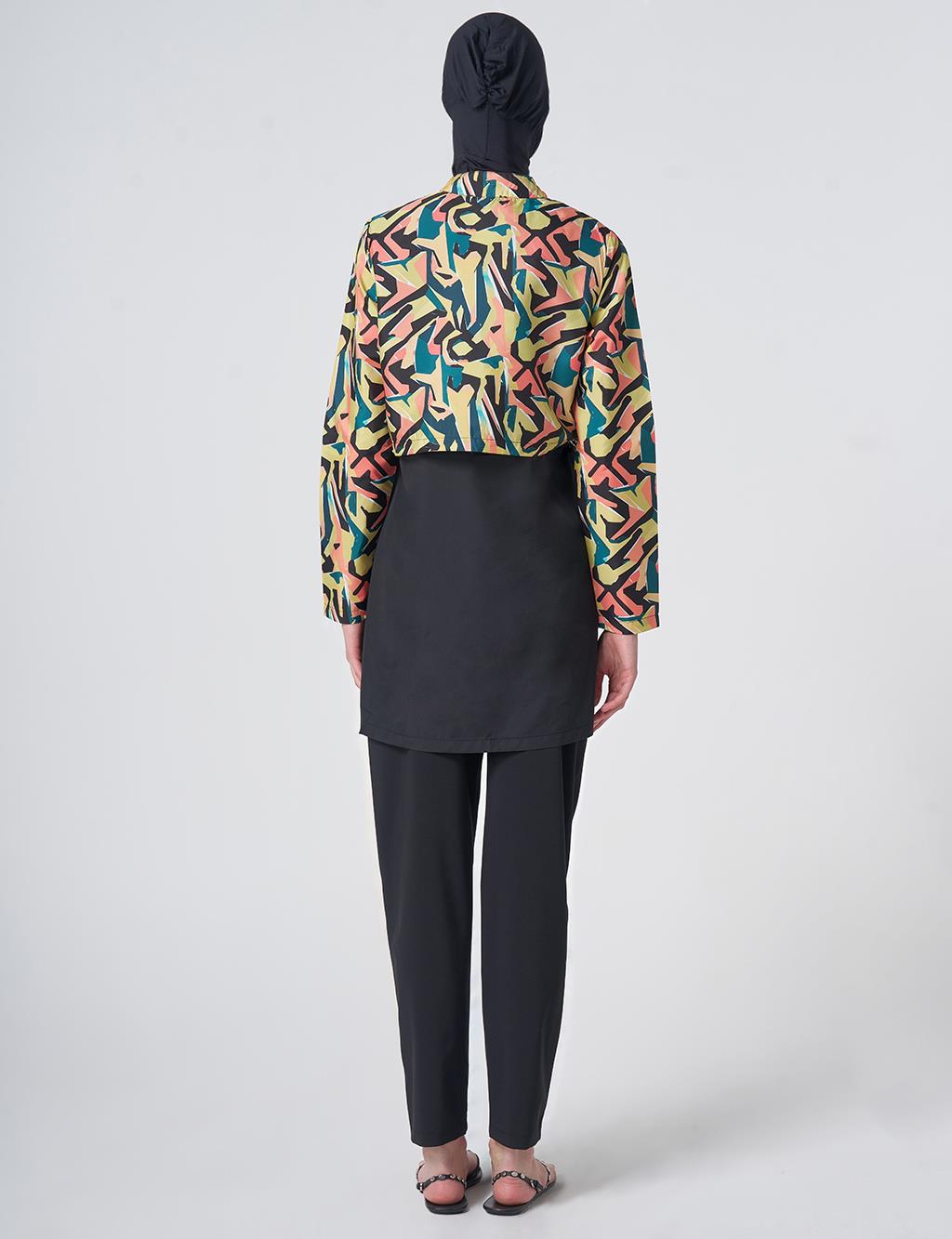 Patterned Modest Swimsuit - Black