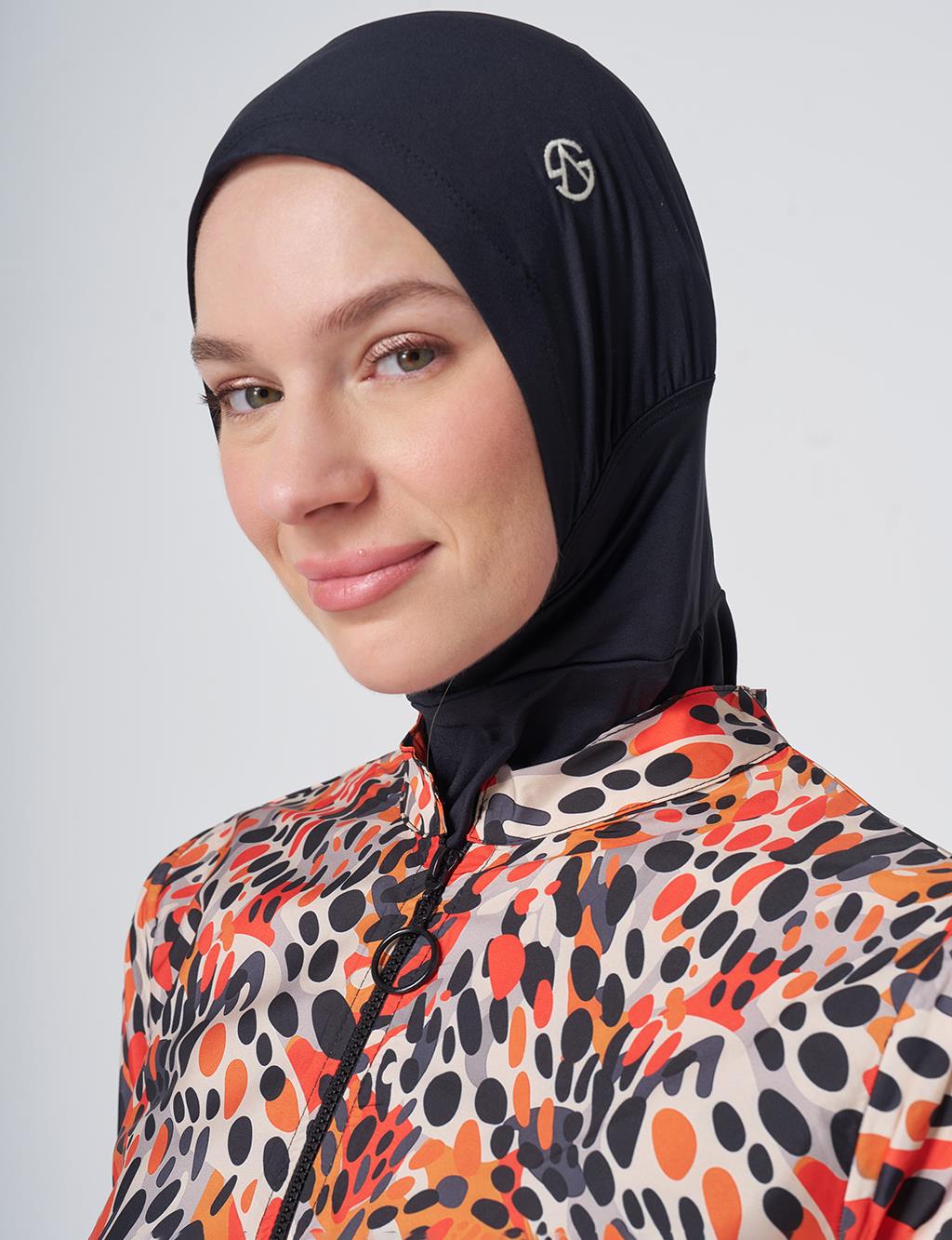 Speckled Print Modest Swimsuit - Black