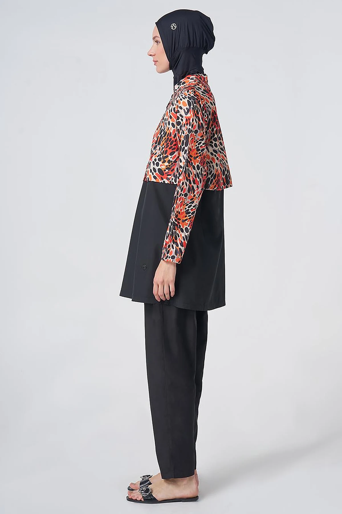 Speckled Print Modest Swimsuit - Black