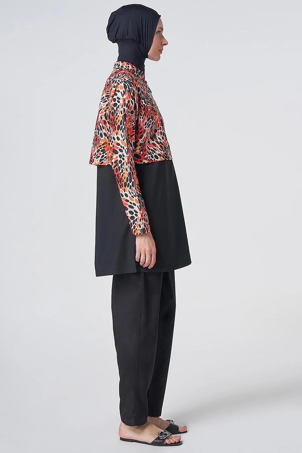 Speckled Print Modest Swimsuit - Black