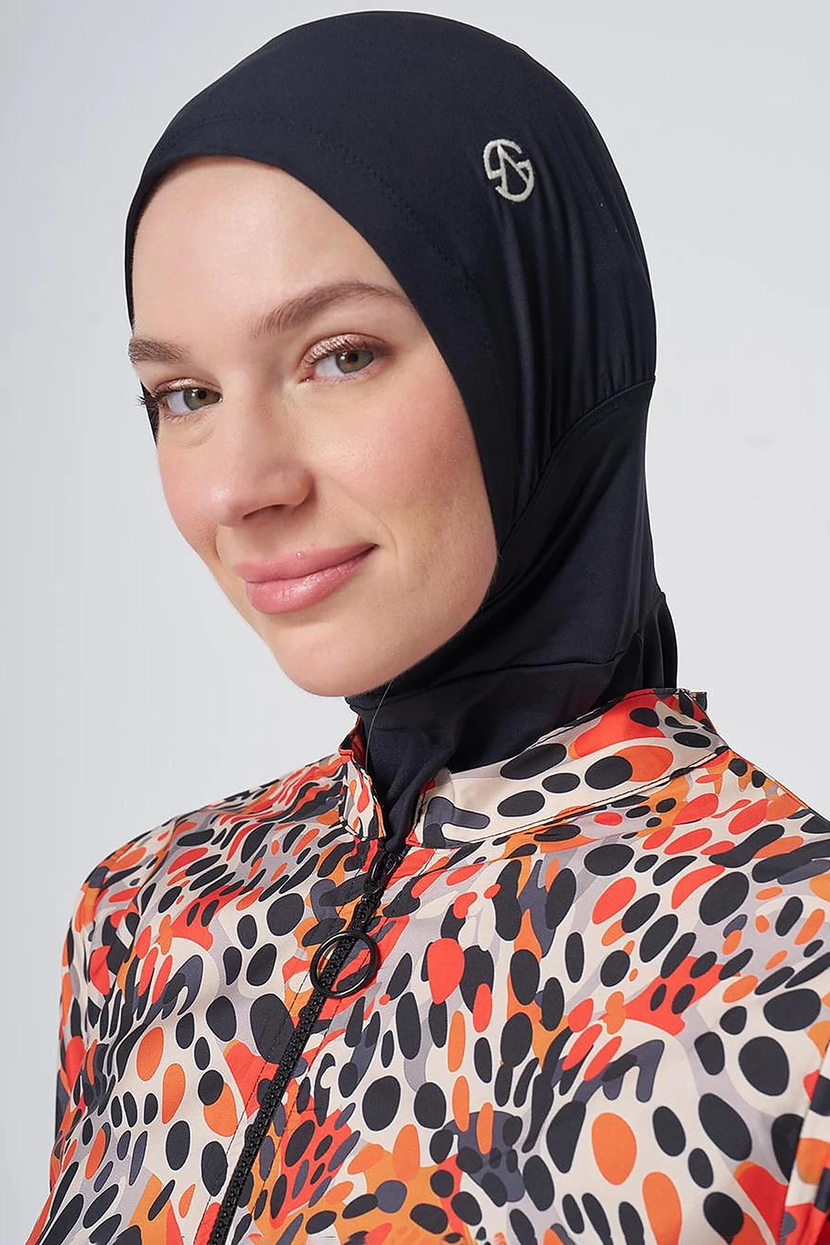 Speckled Print Modest Swimsuit - Black