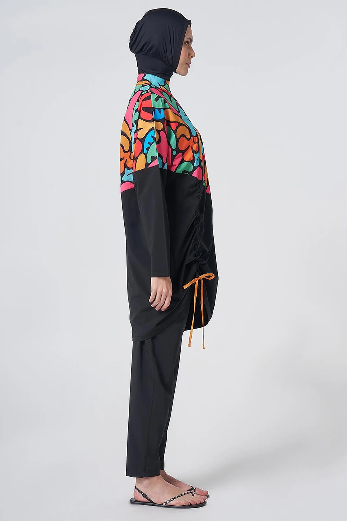 Ruched Detail Modest Swimsuit - Black
