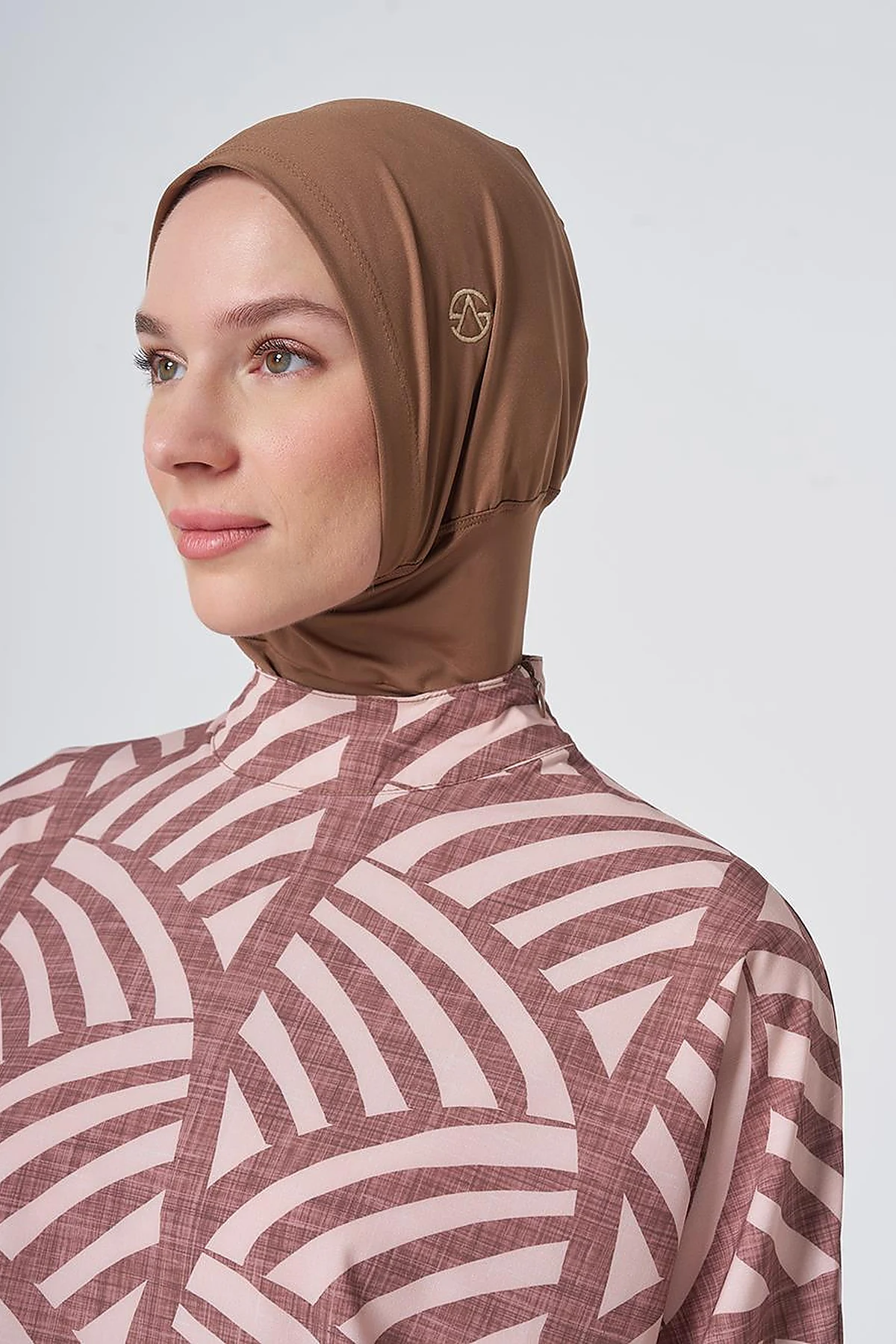 Patterned Modest Swimsuit - Light Brown
