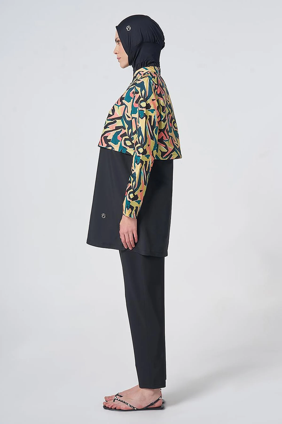 Patterned Modest Swimsuit - Black