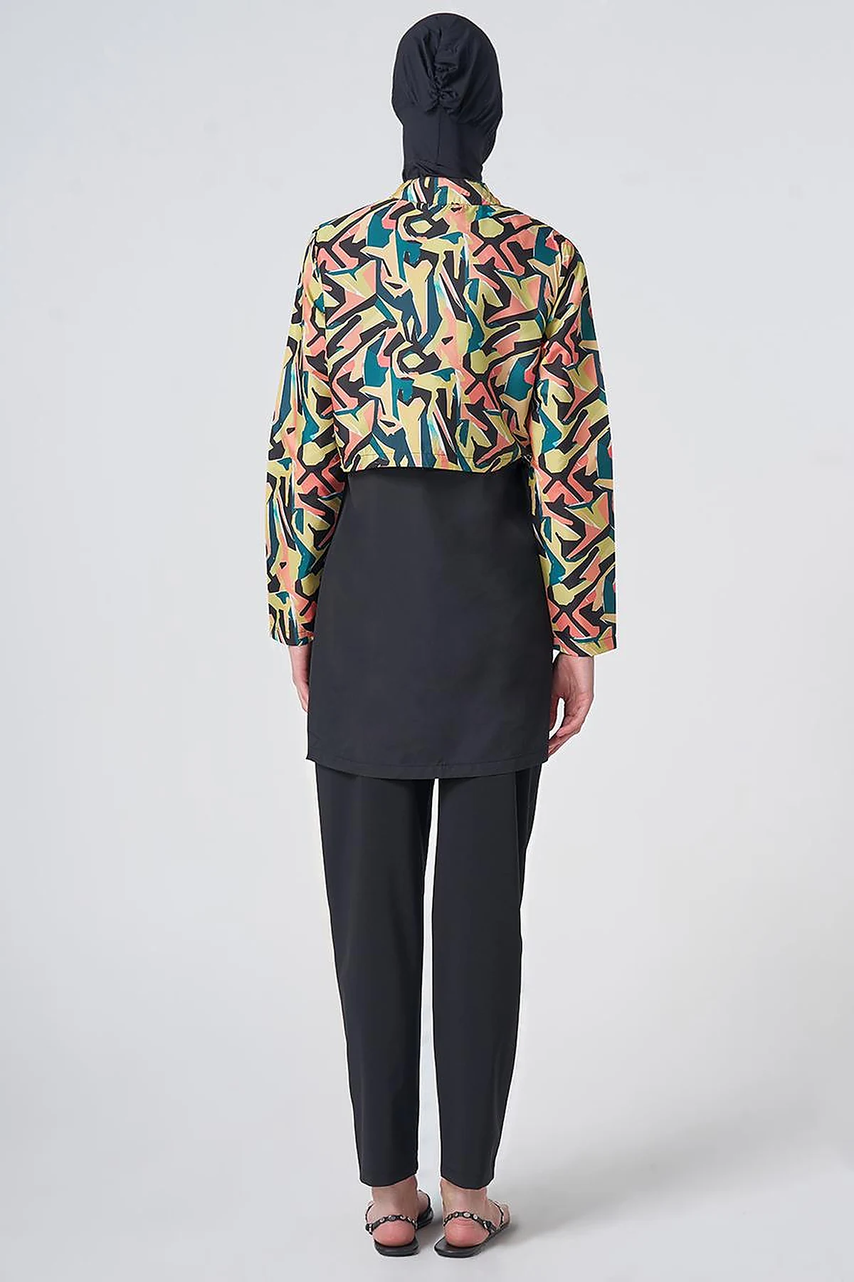 Patterned Modest Swimsuit - Black