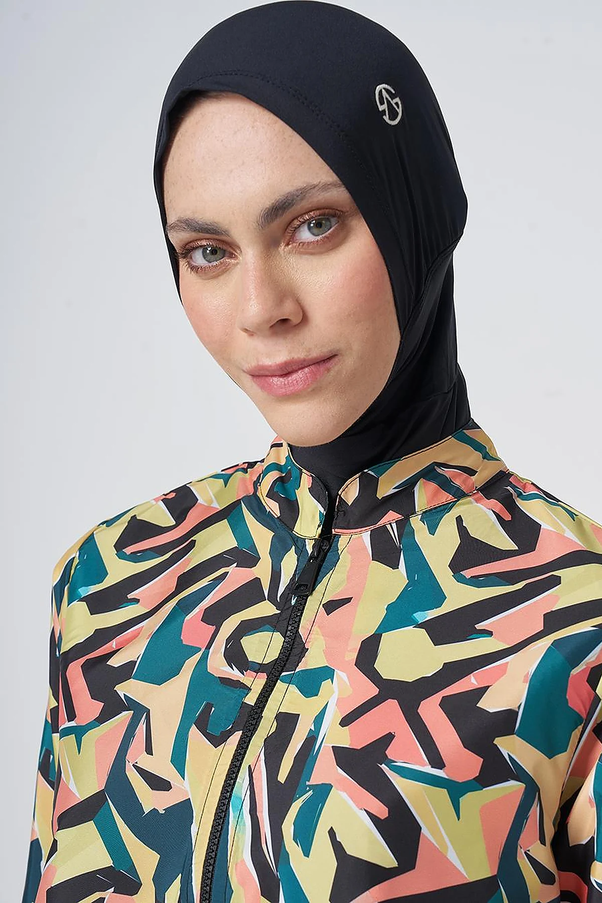 Patterned Modest Swimsuit - Black