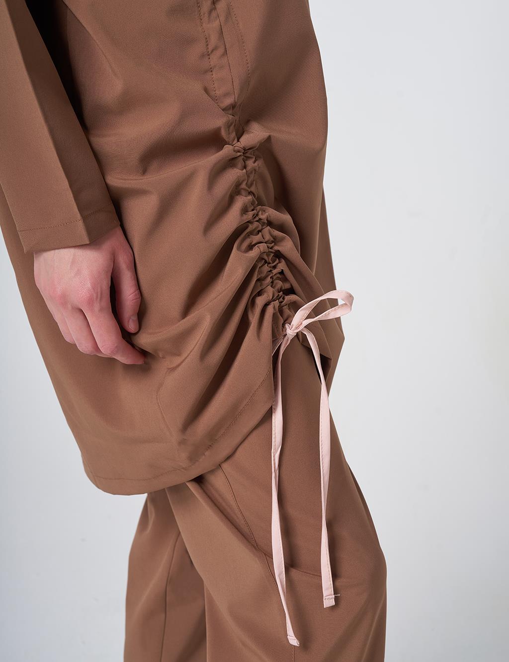 Patterned Modest Swimsuit - Light Brown