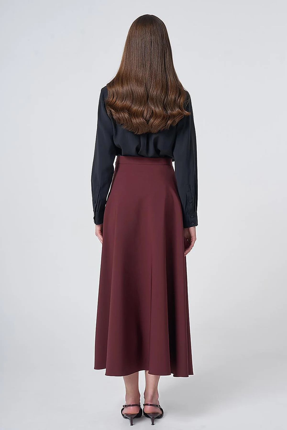 High-Waisted Flared Skirt - Burgundy