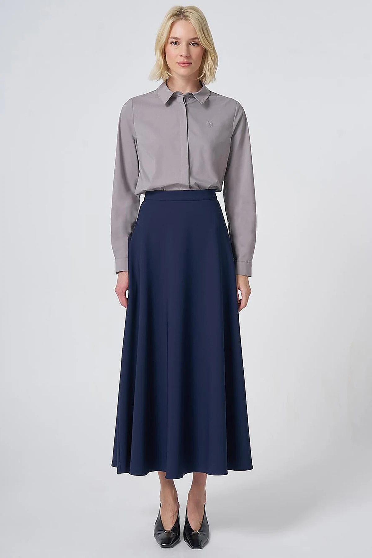 High-Waisted Flared Skirt - Navy