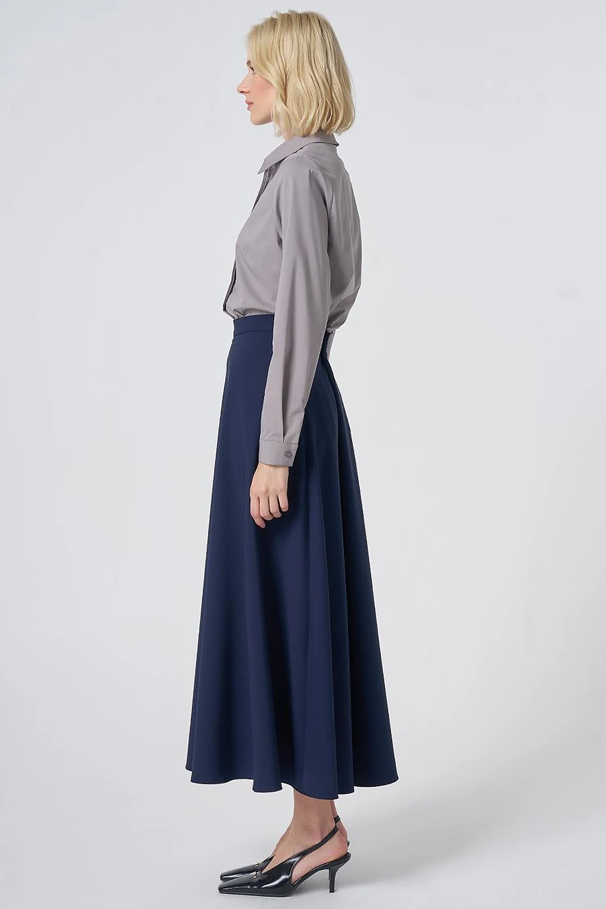 High-Waisted Flared Skirt - Navy
