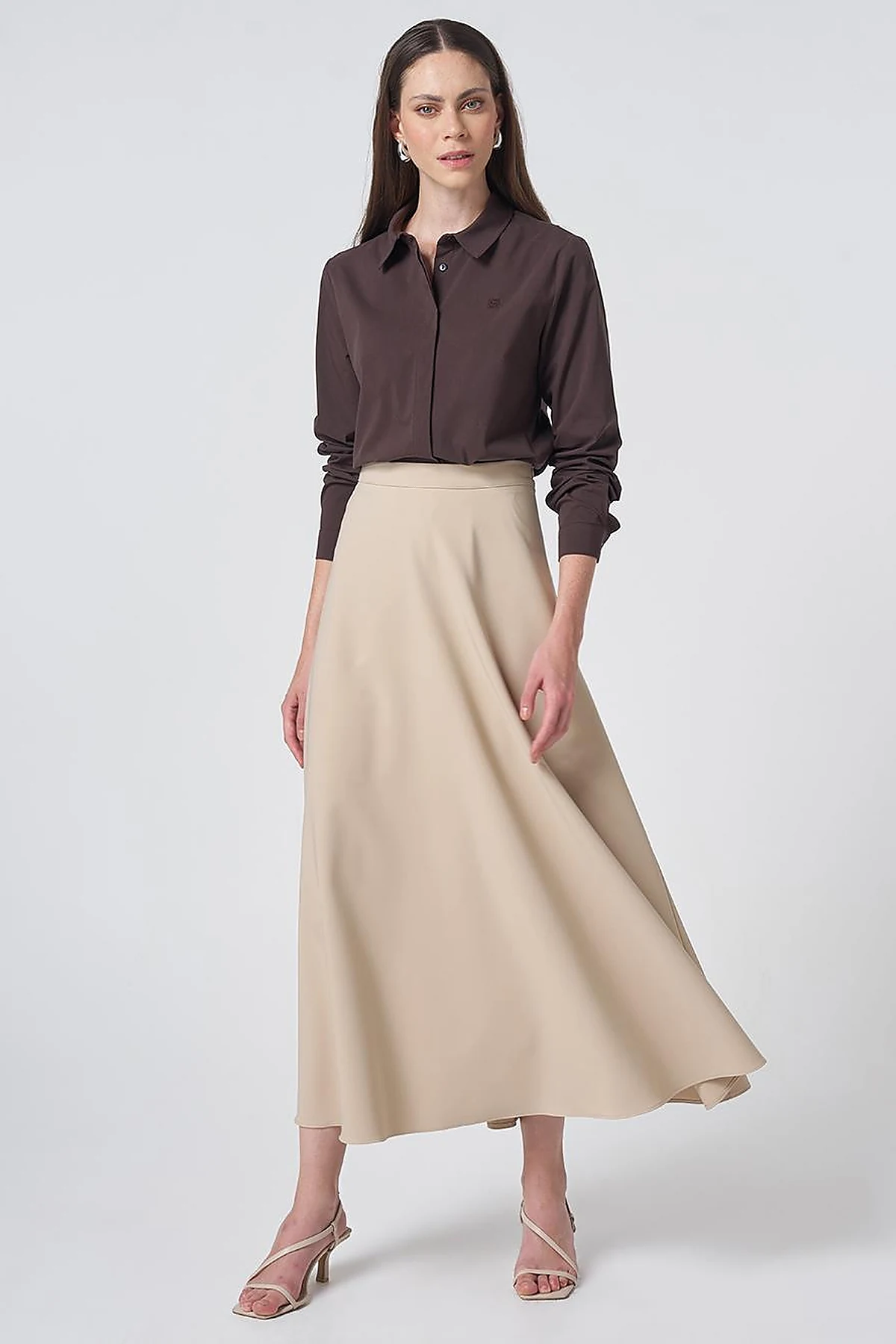 High-Waisted Flared Skirt - Stone