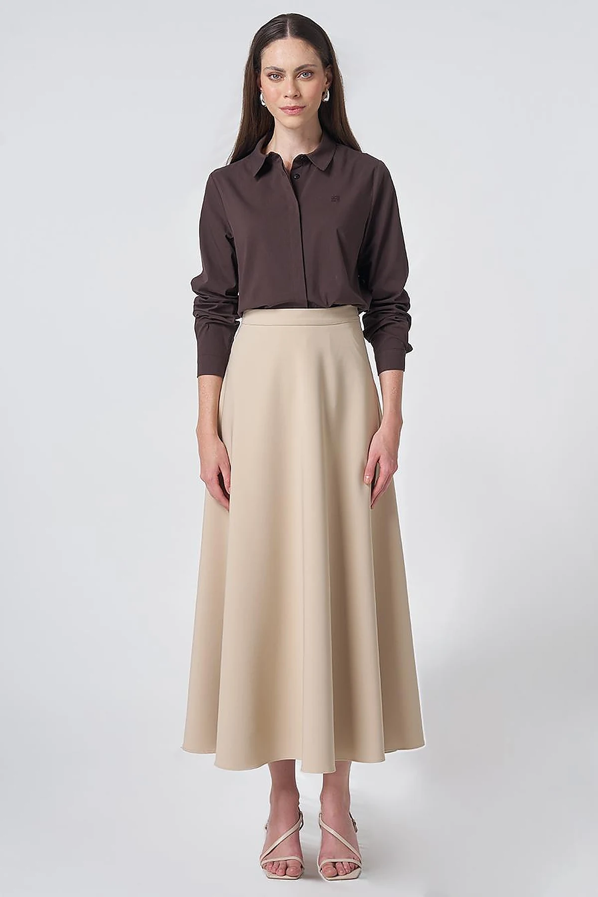 High-Waisted Flared Skirt - Stone