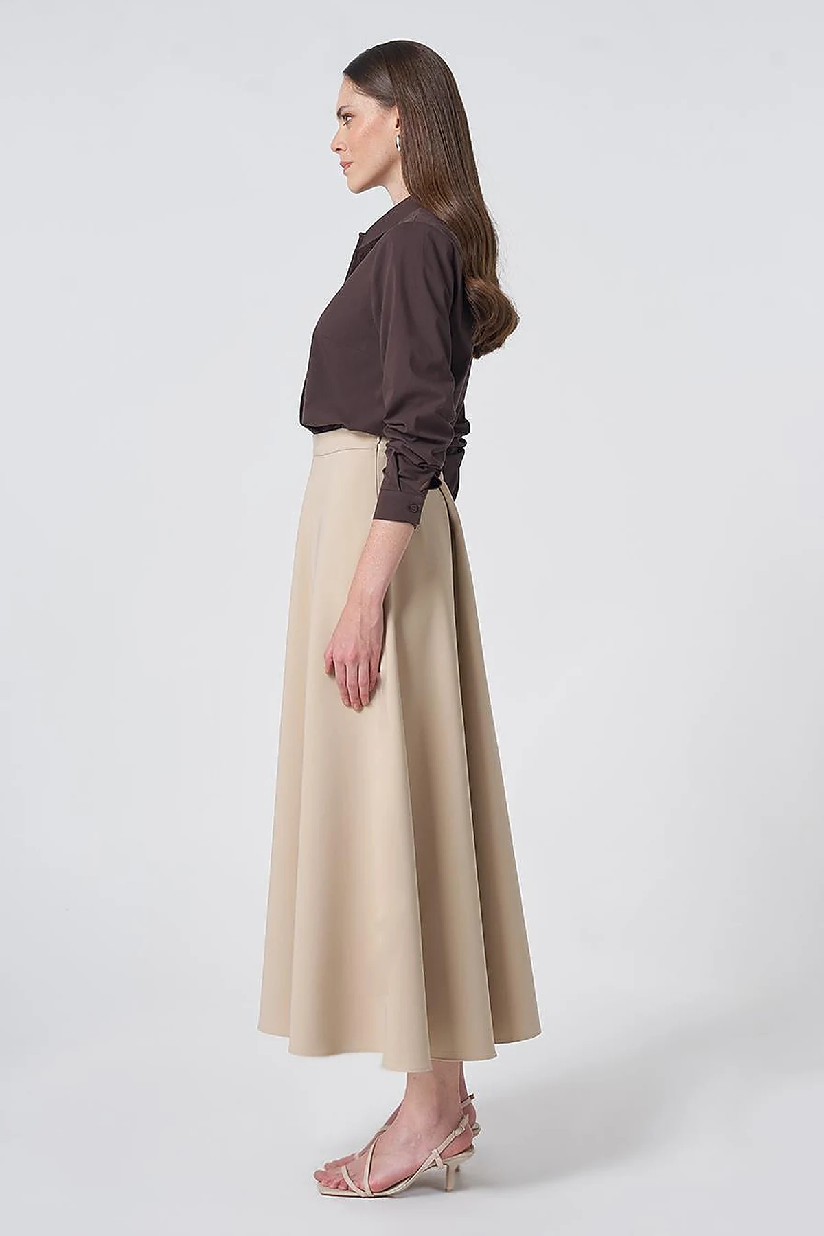 High-Waisted Flared Skirt - Stone