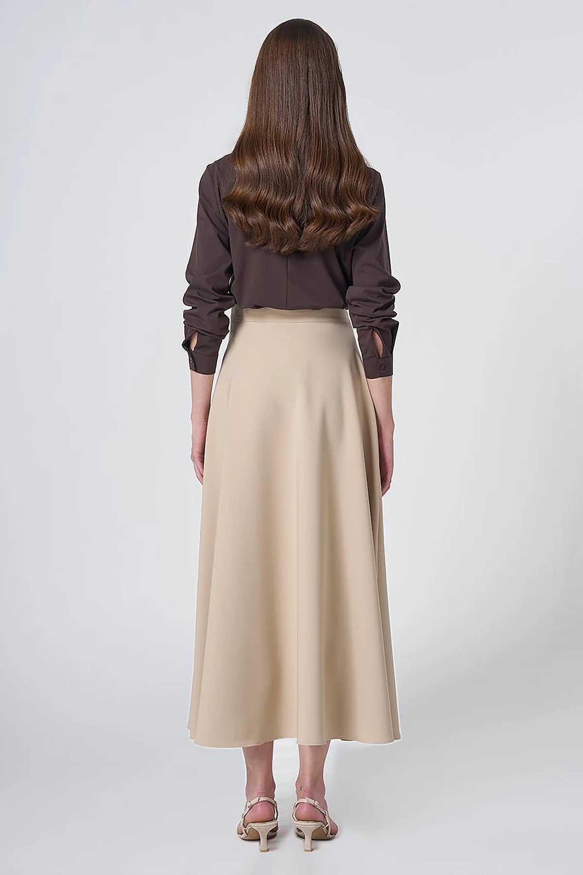 High-Waisted Flared Skirt - Stone