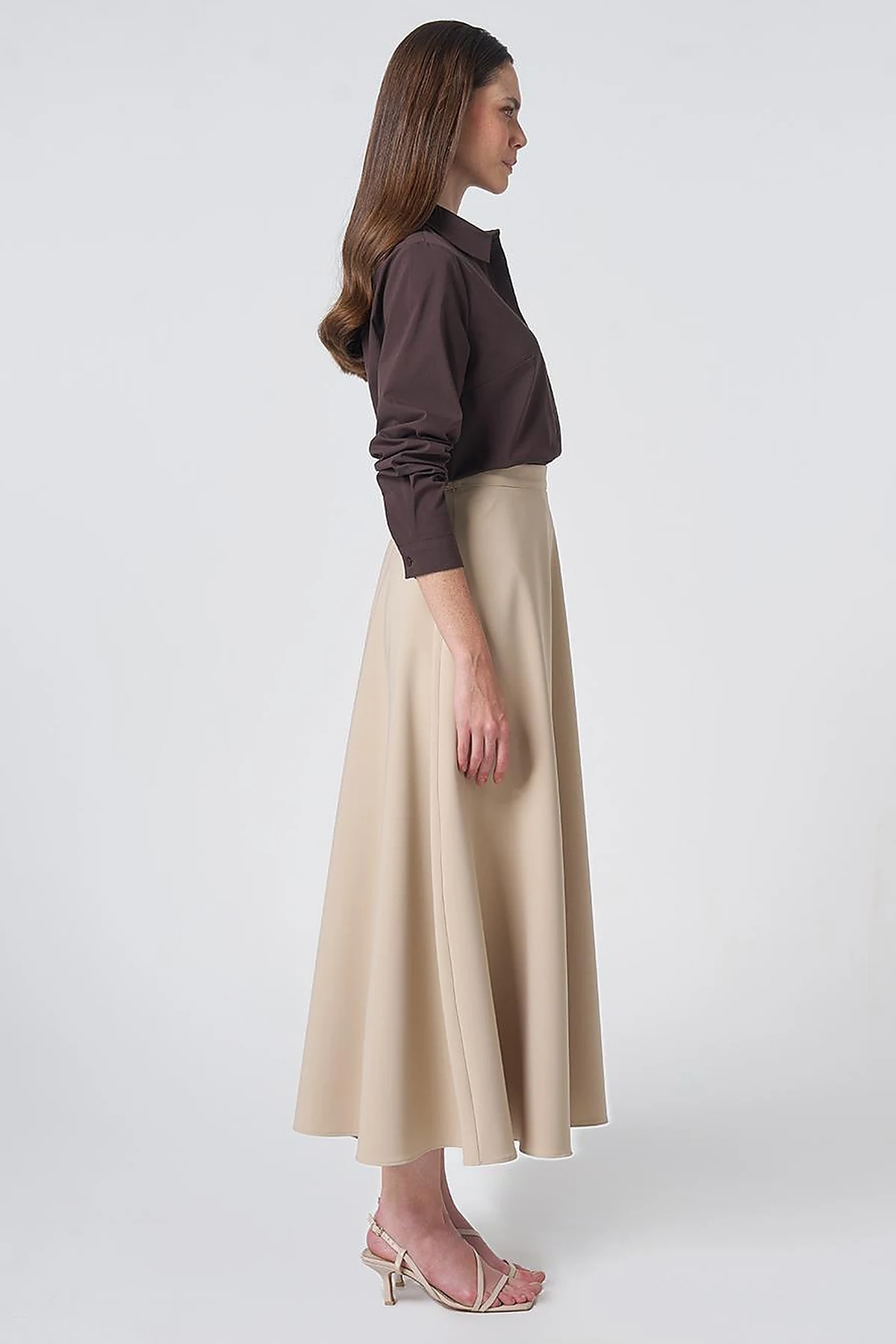 High-Waisted Flared Skirt - Stone