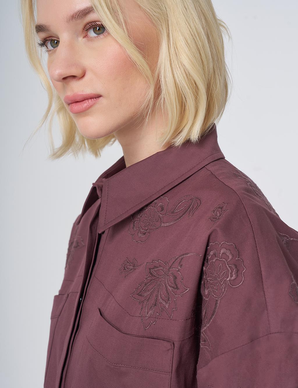 Embroidered Detail Cotton Tunic - Cocoa Powder