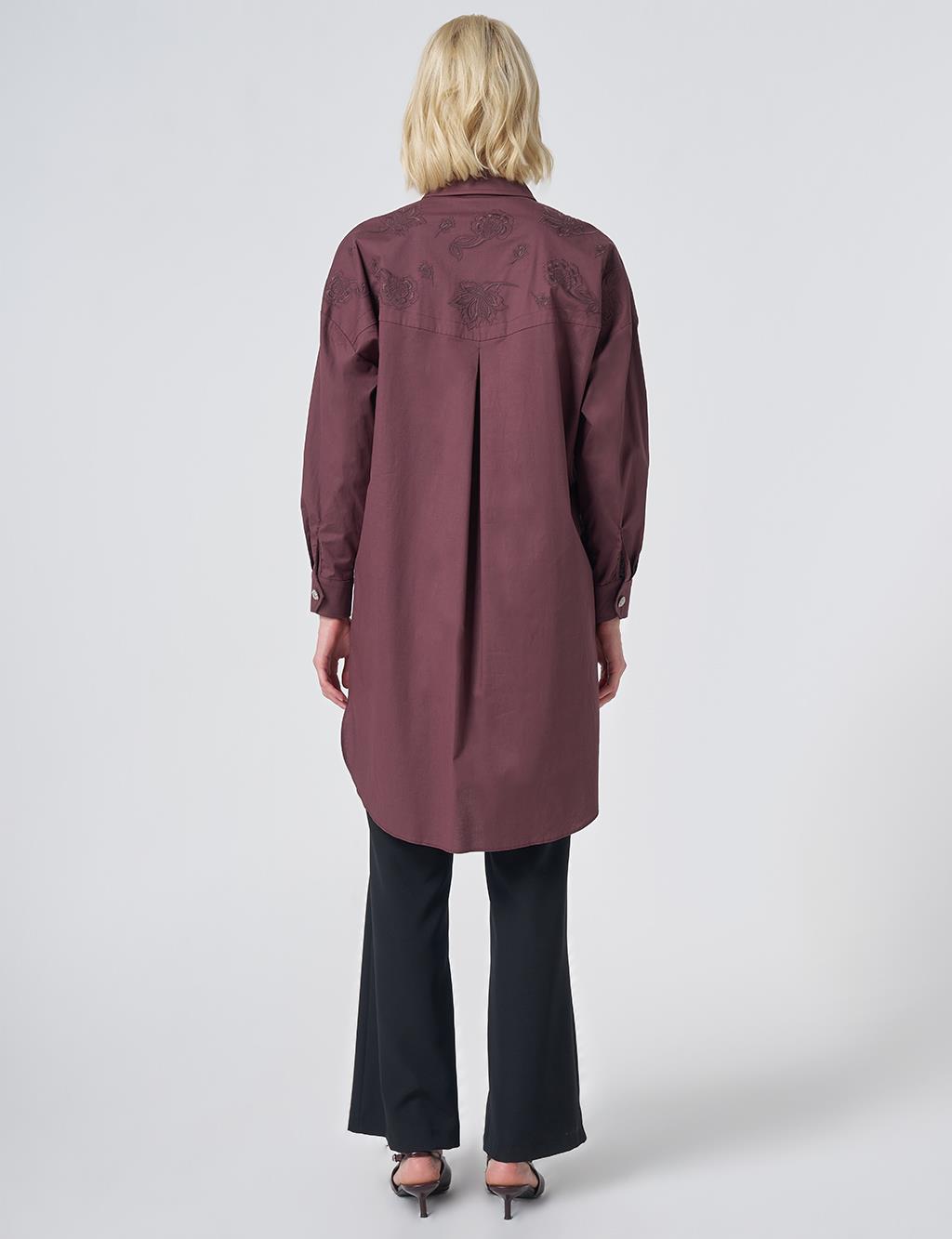 Embroidered Detail Cotton Tunic - Cocoa Powder