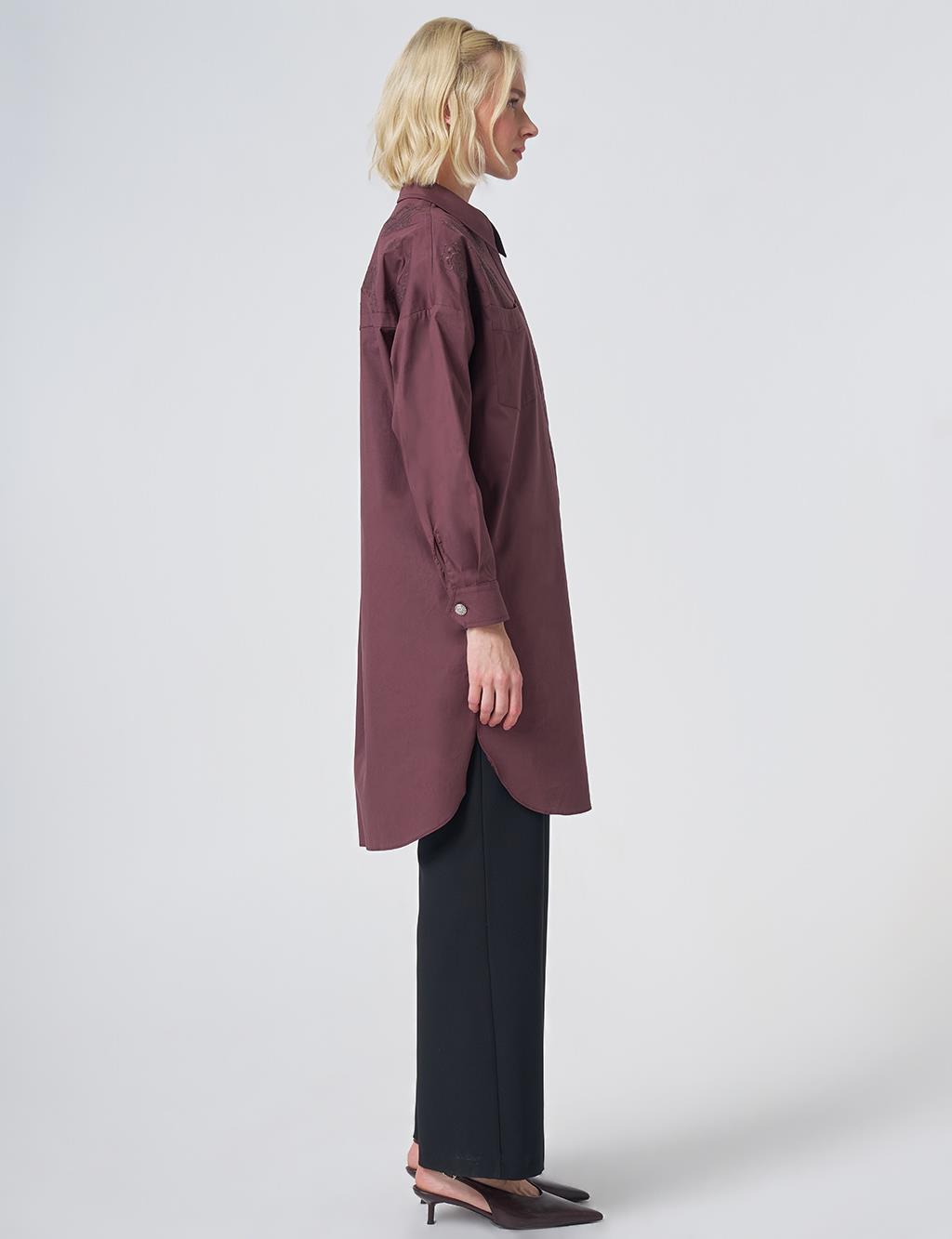 Embroidered Detail Cotton Tunic - Cocoa Powder