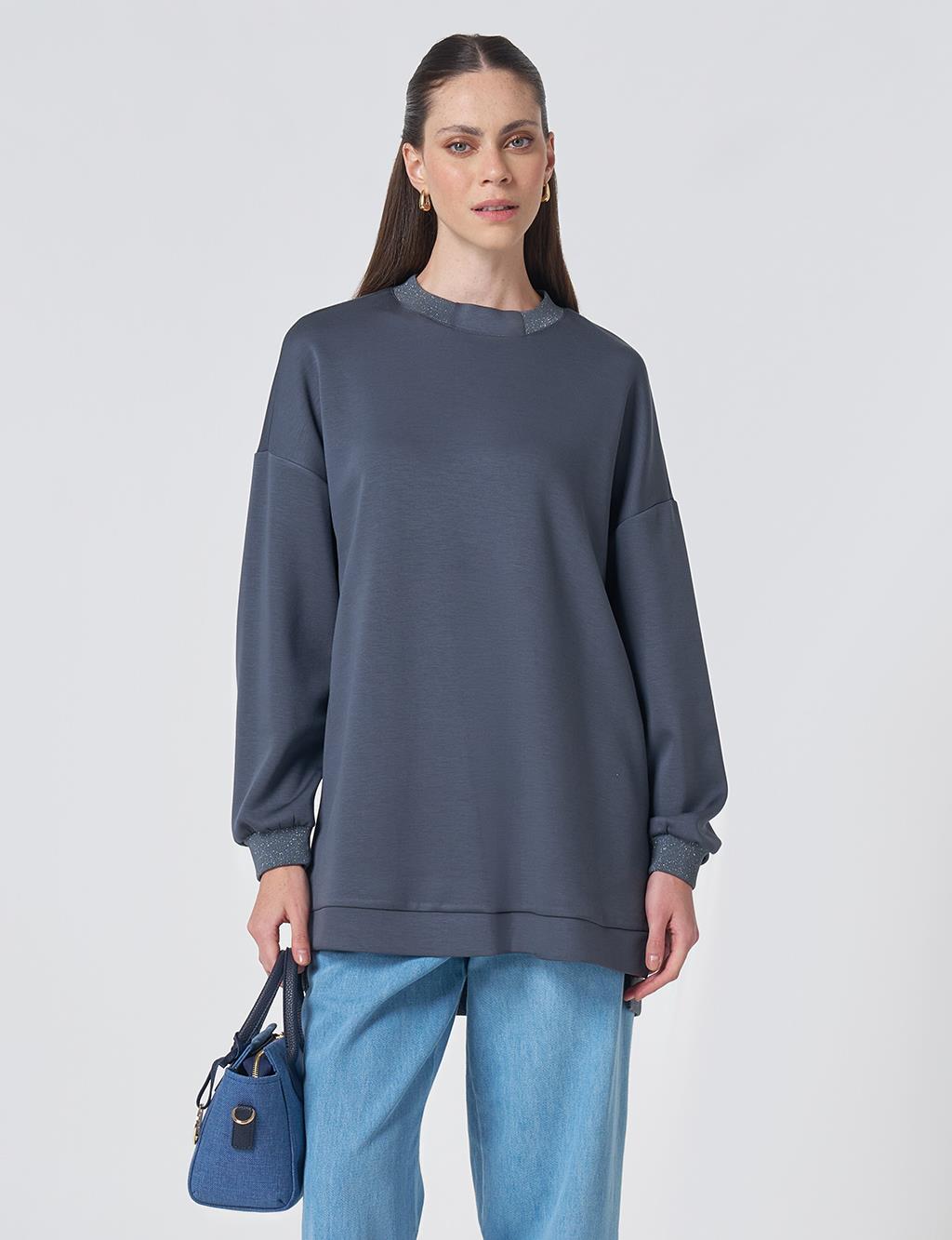 Drop Shoulder Rayon Sweatshirt - Ocean Blue