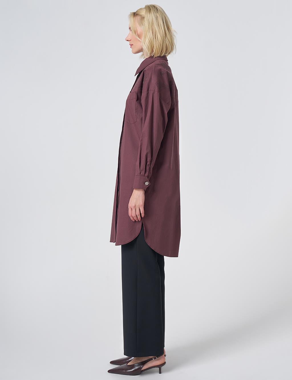Embroidered Detail Cotton Tunic - Cocoa Powder