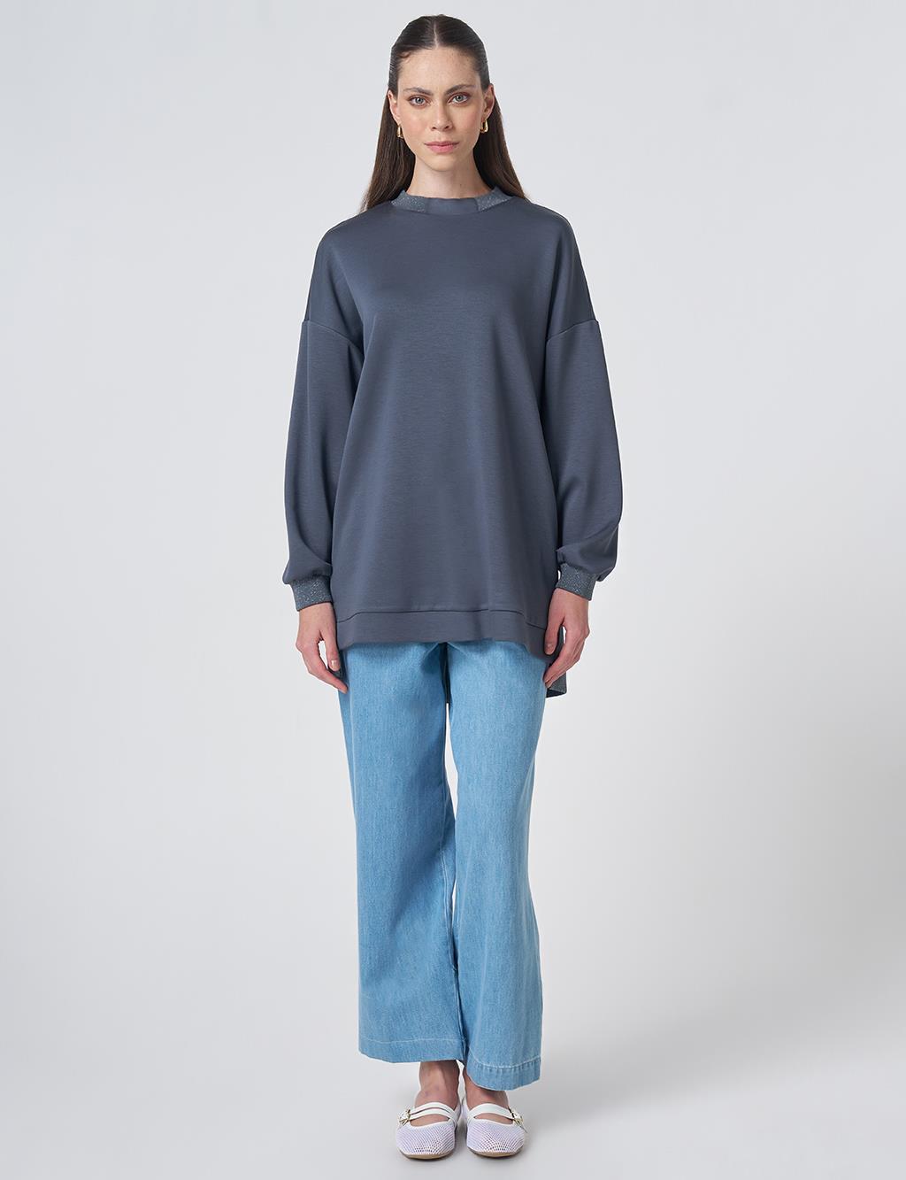 Drop Shoulder Rayon Sweatshirt - Ocean Blue