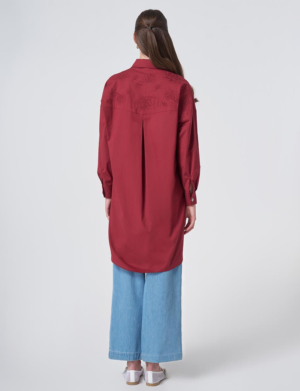 Embroidered Detail Cotton Tunic - Tibetan Red