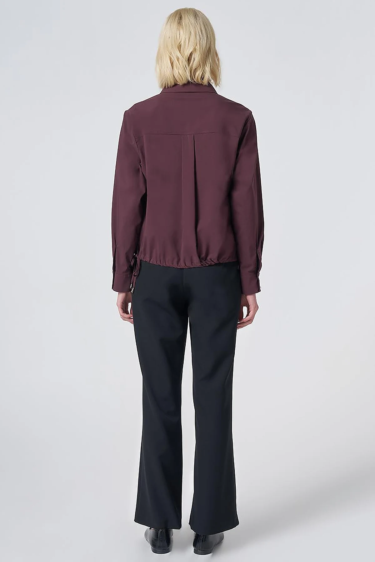 Pocket Detail Cotton Basic Blouse - Burgundy