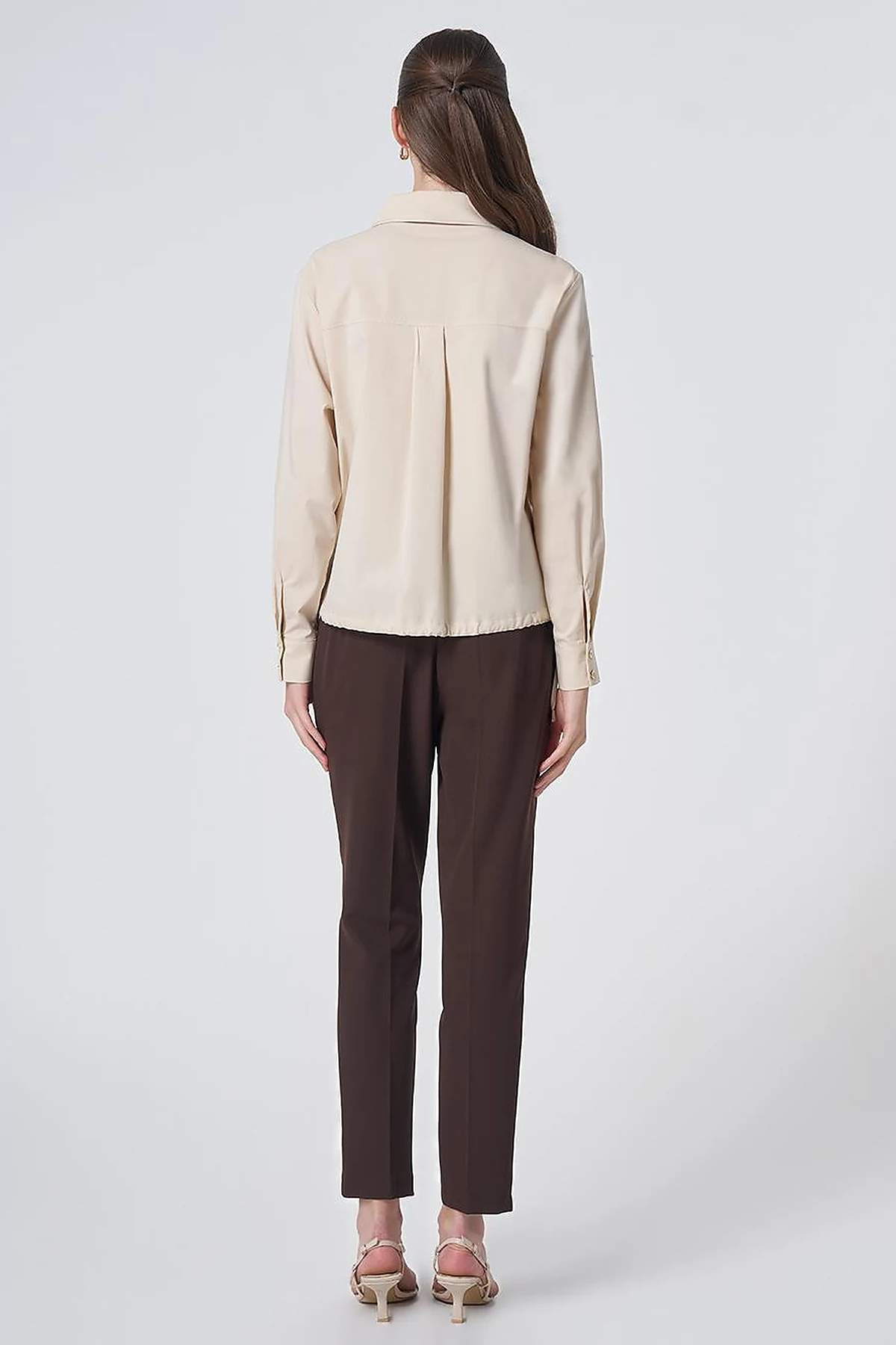 Pocket Detail Cotton Basic Blouse - Cream