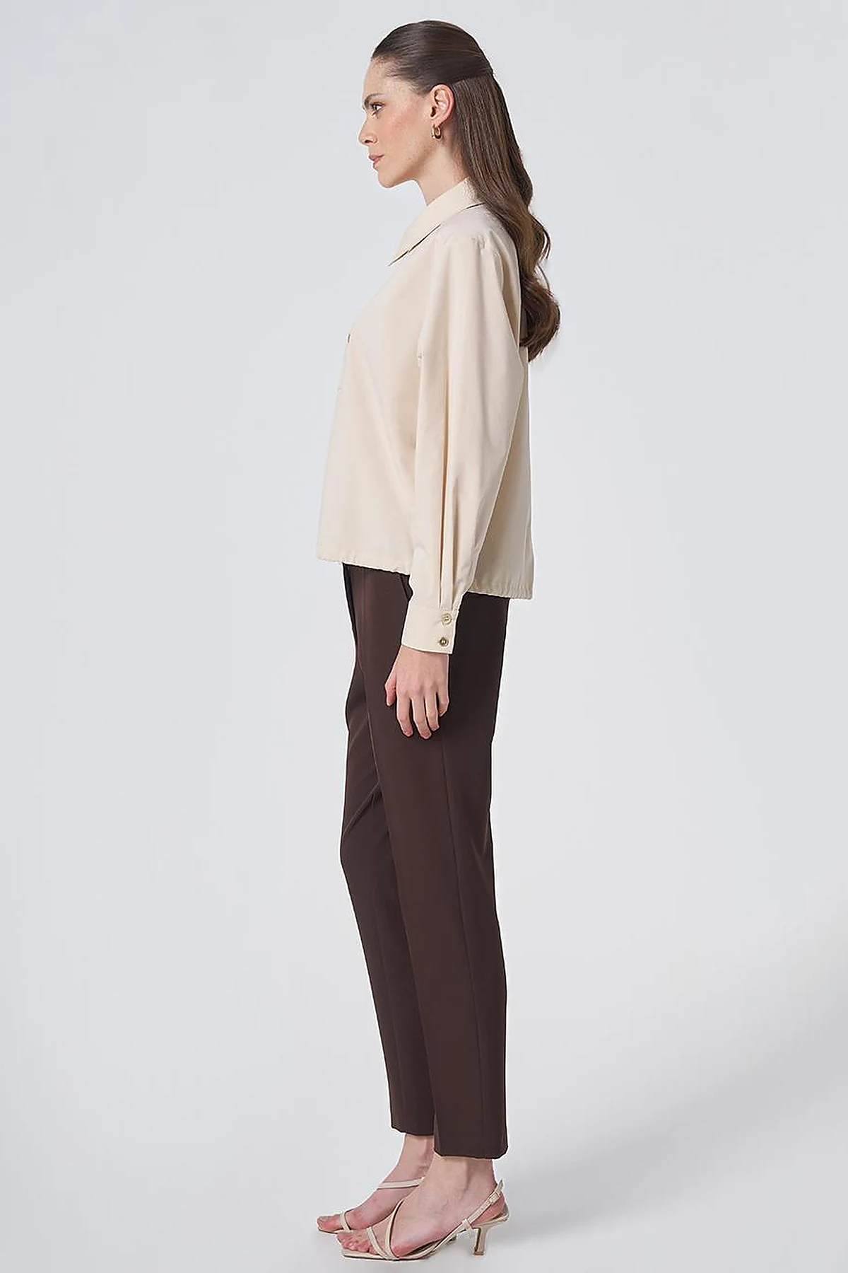 Pocket Detail Cotton Basic Blouse - Cream