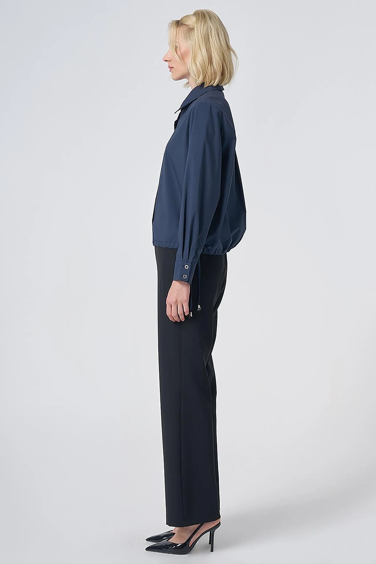 Pocket Detail Cotton Basic Blouse - Navy