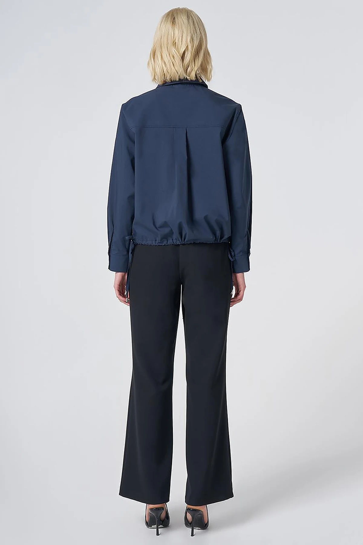 Pocket Detail Cotton Basic Blouse - Navy