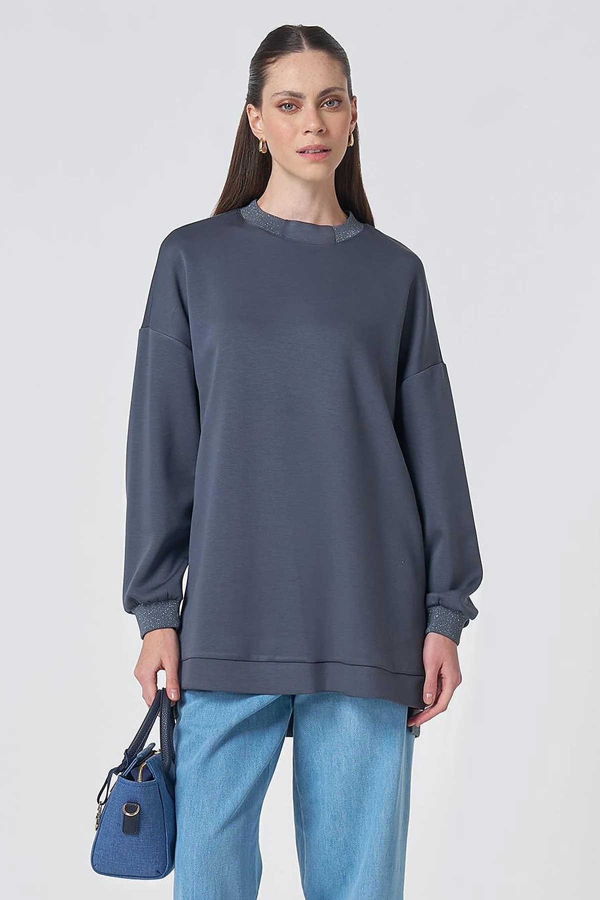 Drop Shoulder Rayon Sweatshirt - Ocean Blue