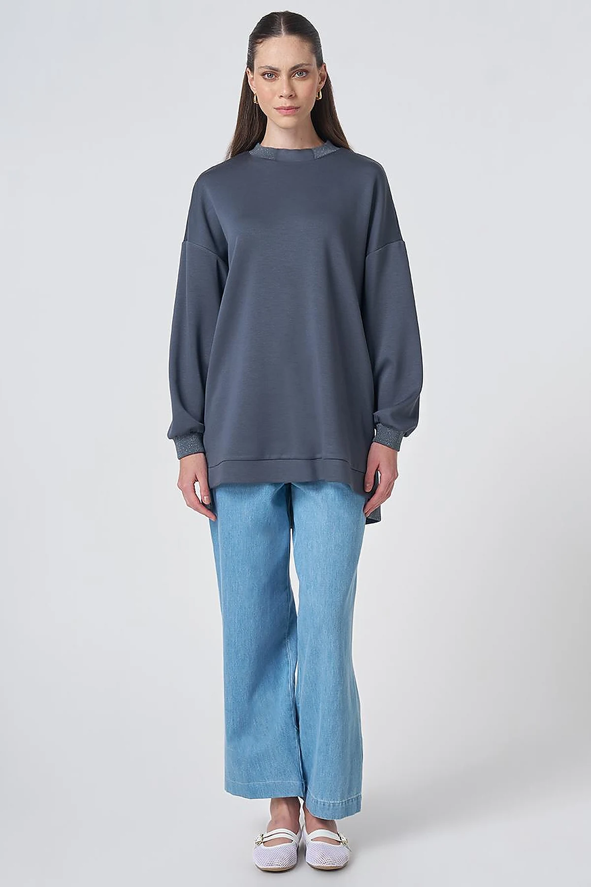Drop Shoulder Rayon Sweatshirt - Ocean Blue